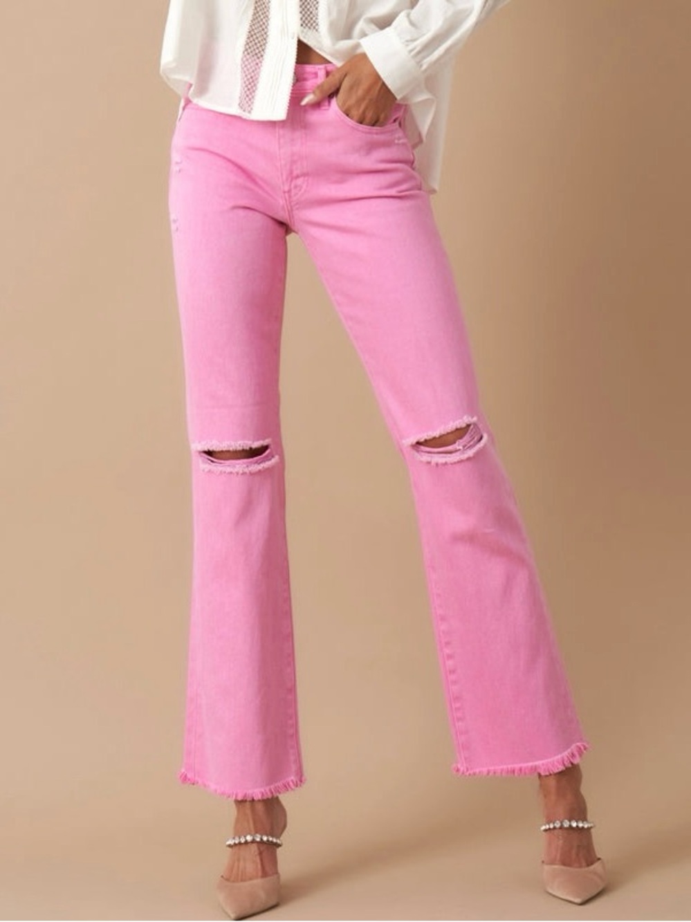 Insane Gene Women’s Pink High Rise Slim Straight Relaxed Jeans Barbiecore